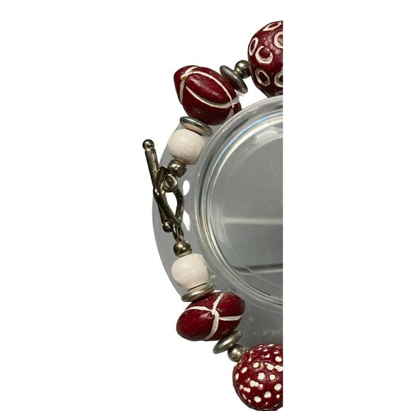 Multicolor Stone, Red and White Wood, and Wood Bead Bracelets - Picture 5 of 6